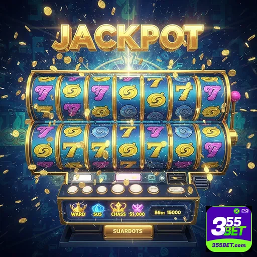 Imagem promocional do 355bet destacando máquinas de caça-níqueis em um cassino online.